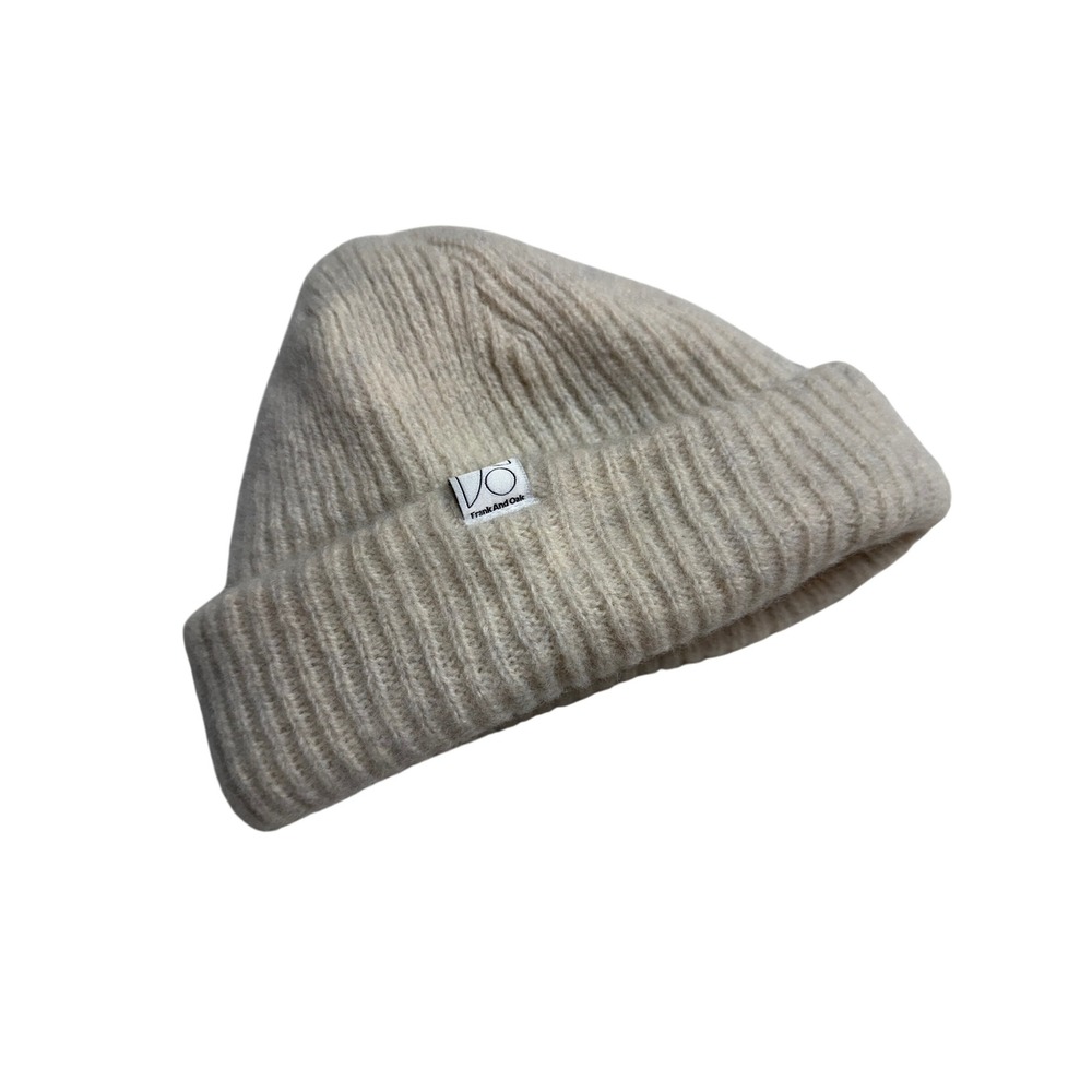 Frank And Oak Beanie Cream EUC 100% Wool Ribbed Knit Folded Brim Luxury OS